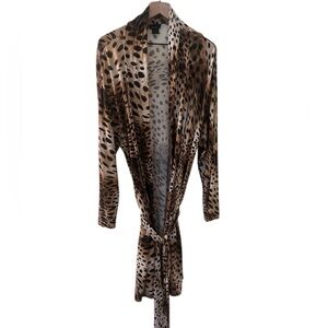 NATORI Modal Luxe Leopard Print Long Belted Robe/Wrap‎ Sz Large